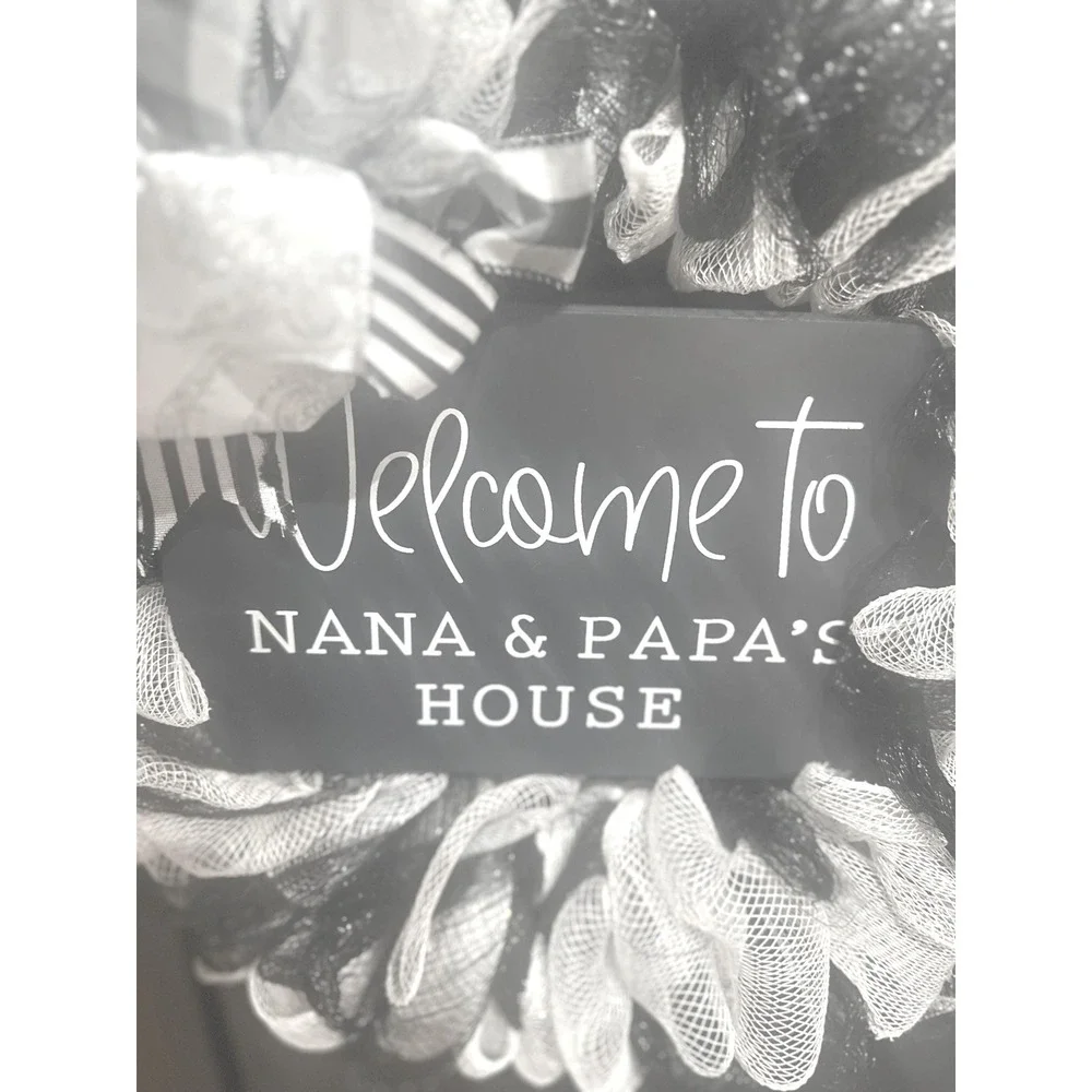 Handmade Grapevine Nana and Papa Wreath, Black & White Decor